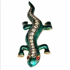 Vintage Gecko Gemstone Brooch
